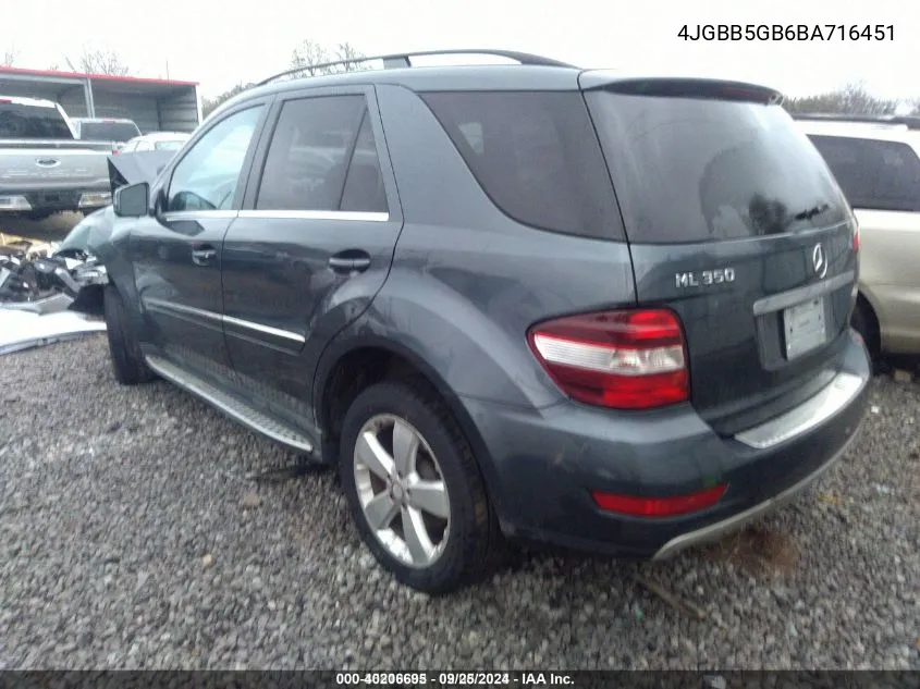 2011 Mercedes-Benz Ml 350 VIN: 4JGBB5GB6BA716451 Lot: 40206695