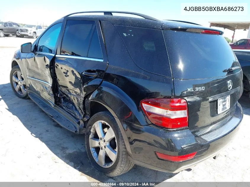 2011 Mercedes-Benz Ml 350 VIN: 4JGBB5GBXBA686273 Lot: 40308664