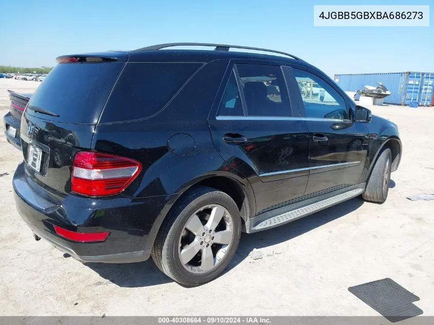 2011 Mercedes-Benz Ml 350 VIN: 4JGBB5GBXBA686273 Lot: 40308664