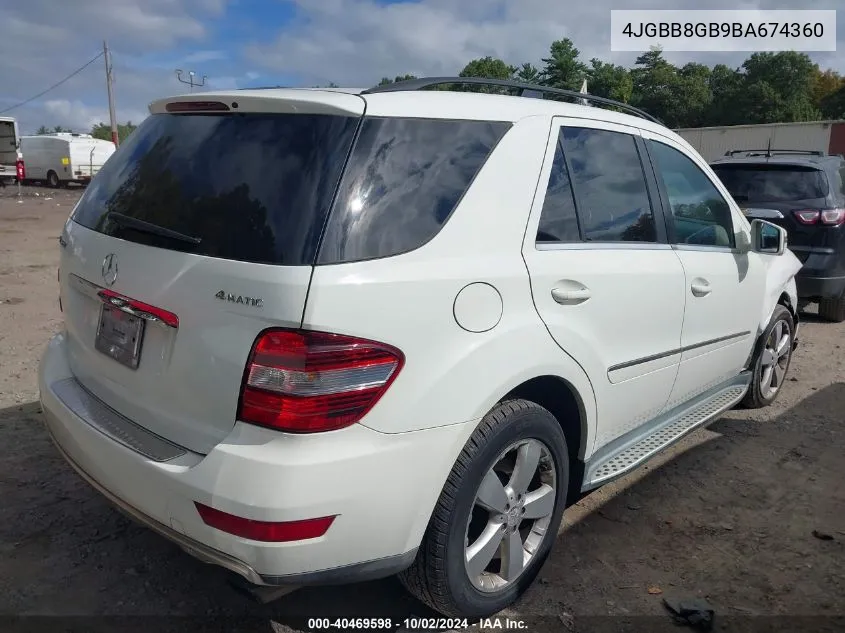 2011 Mercedes-Benz Ml 350 4Matic VIN: 4JGBB8GB9BA674360 Lot: 40469598