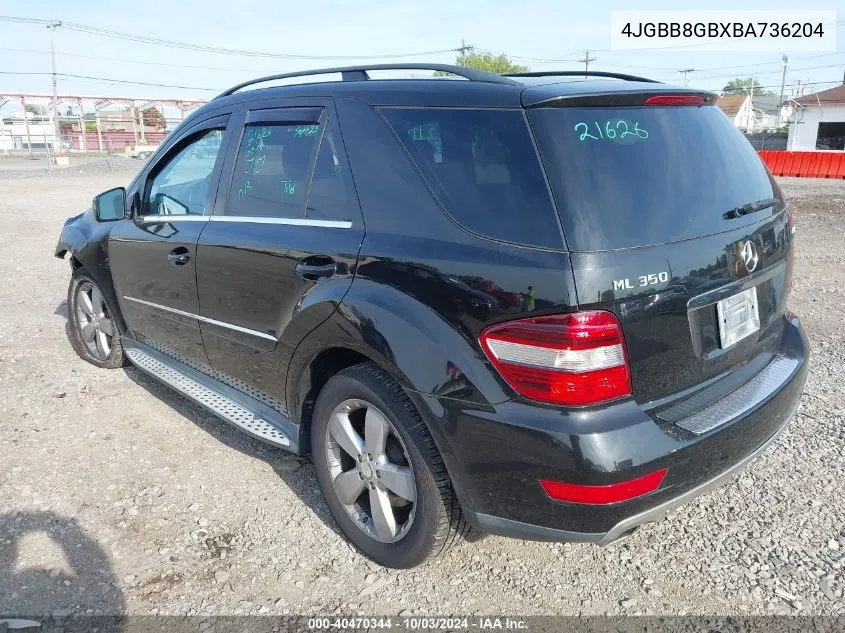 2011 Mercedes-Benz Ml 350 4Matic VIN: 4JGBB8GBXBA736204 Lot: 40470344