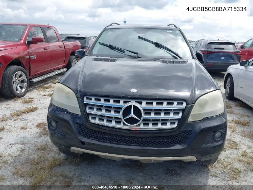 2011 Mercedes-Benz M-Class Ml 350 VIN: 4JGBB5GB8BA715334 Lot: 40484510