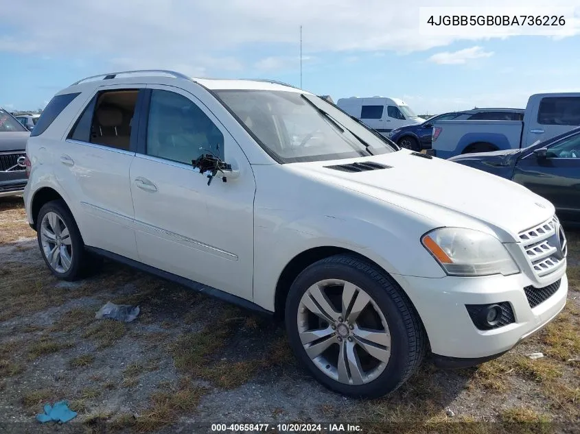 2011 Mercedes-Benz Ml 350 VIN: 4JGBB5GB0BA736226 Lot: 40658477