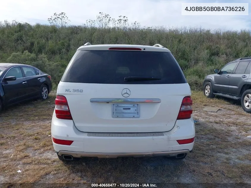 2011 Mercedes-Benz Ml 350 VIN: 4JGBB5GB0BA736226 Lot: 40658477