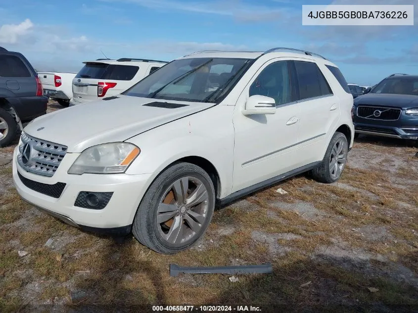 2011 Mercedes-Benz Ml 350 VIN: 4JGBB5GB0BA736226 Lot: 40658477