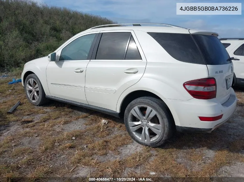 2011 Mercedes-Benz Ml 350 VIN: 4JGBB5GB0BA736226 Lot: 40658477