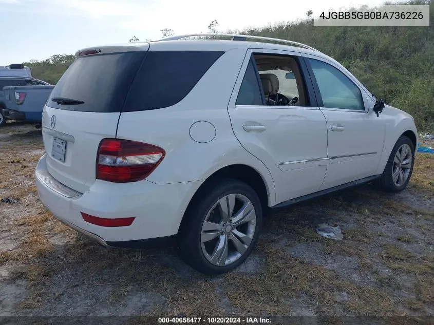 2011 Mercedes-Benz Ml 350 VIN: 4JGBB5GB0BA736226 Lot: 40658477