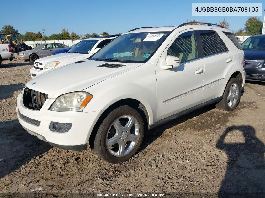 2011 Mercedes-Benz Ml 350 4Matic VIN: 4JGBB8GB0BA708105 Lot: 40701006