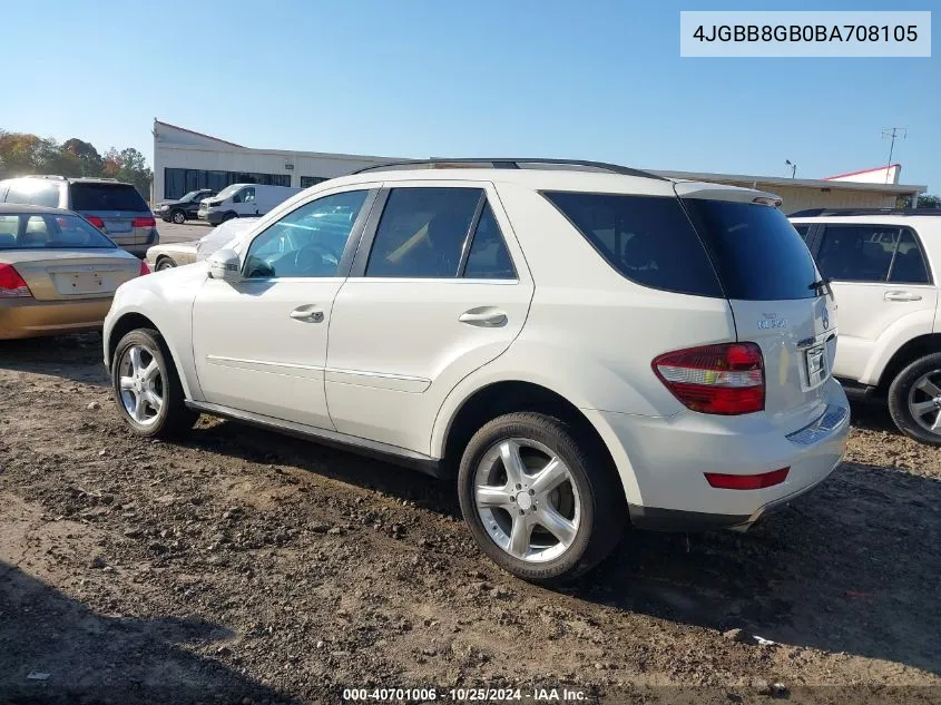 2011 Mercedes-Benz Ml 350 4Matic VIN: 4JGBB8GB0BA708105 Lot: 40701006