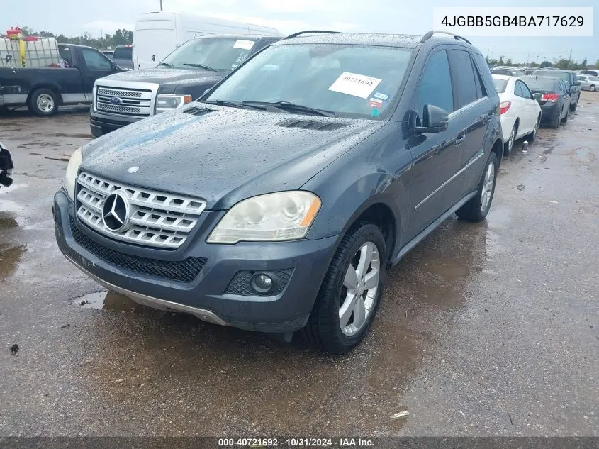 2011 Mercedes-Benz Ml 350 VIN: 4JGBB5GB4BA717629 Lot: 40721692