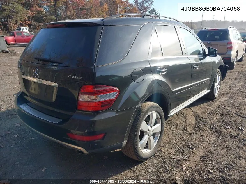 2011 Mercedes-Benz Ml 350 4Matic VIN: 4JGBB8GB0BA704068 Lot: 40741865