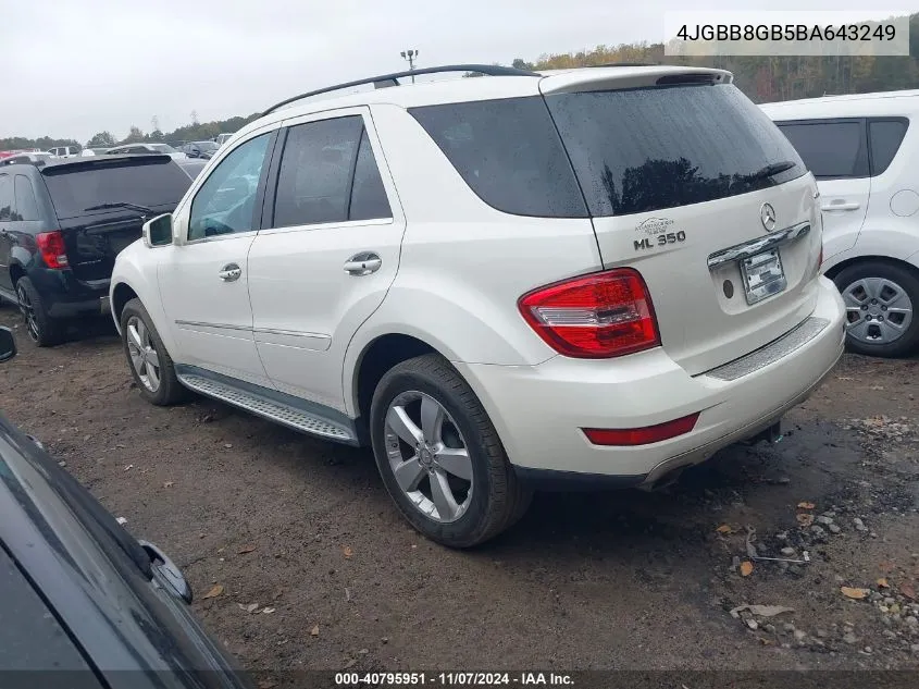 2011 Mercedes-Benz Ml 350 4Matic VIN: 4JGBB8GB5BA643249 Lot: 40795951