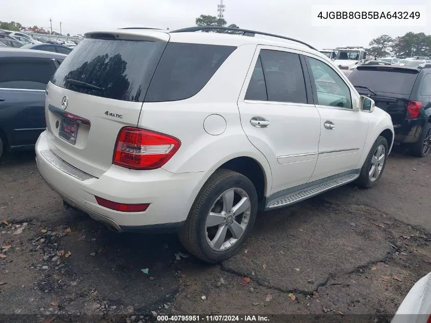 2011 Mercedes-Benz Ml 350 4Matic VIN: 4JGBB8GB5BA643249 Lot: 40795951