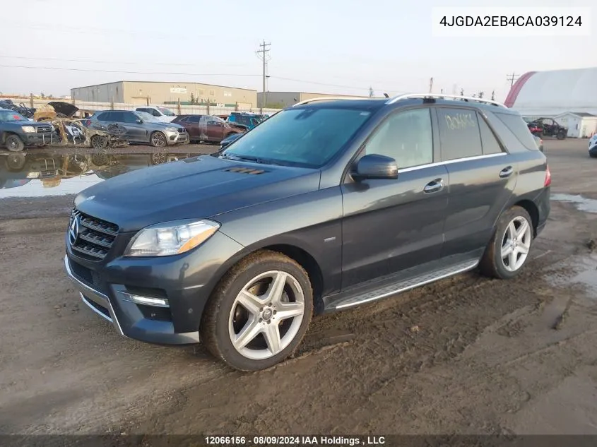 2012 Mercedes-Benz Ml350 Bluetec VIN: 4JGDA2EB4CA039124 Lot: 12066156