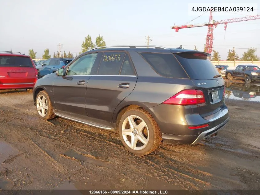 2012 Mercedes-Benz Ml350 Bluetec VIN: 4JGDA2EB4CA039124 Lot: 12066156