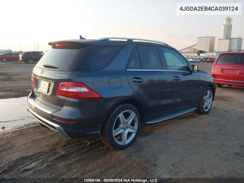 2012 Mercedes-Benz Ml350 Bluetec VIN: 4JGDA2EB4CA039124 Lot: 12066156