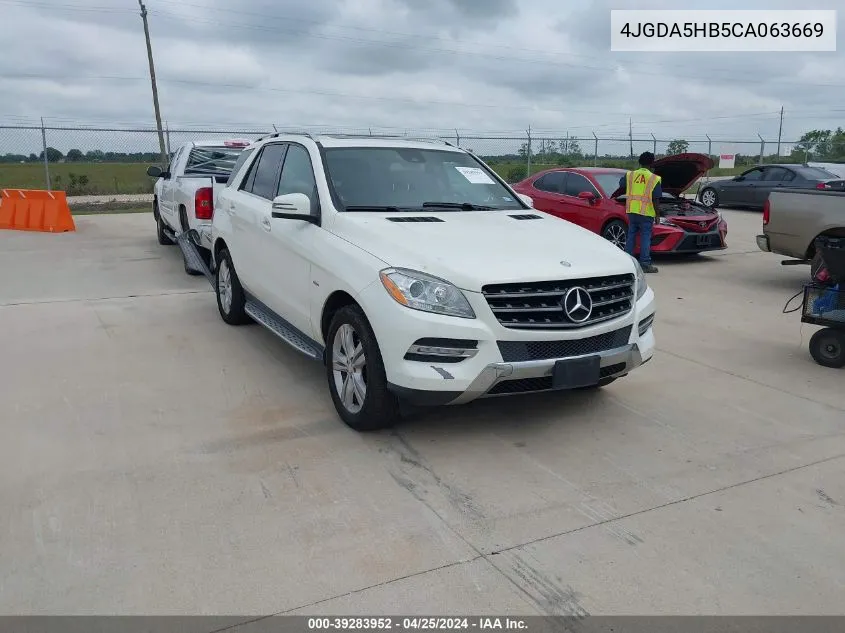 2012 Mercedes-Benz Ml 350 4Matic VIN: 4JGDA5HB5CA063669 Lot: 39283952