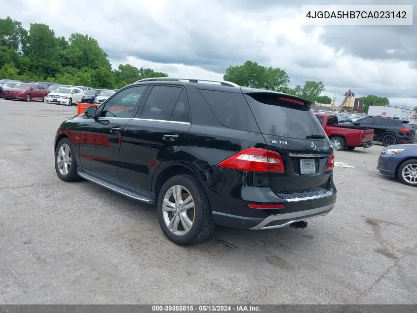 2012 Mercedes-Benz Ml 350 4Matic VIN: 4JGDA5HB7CA023142 Lot: 39385815