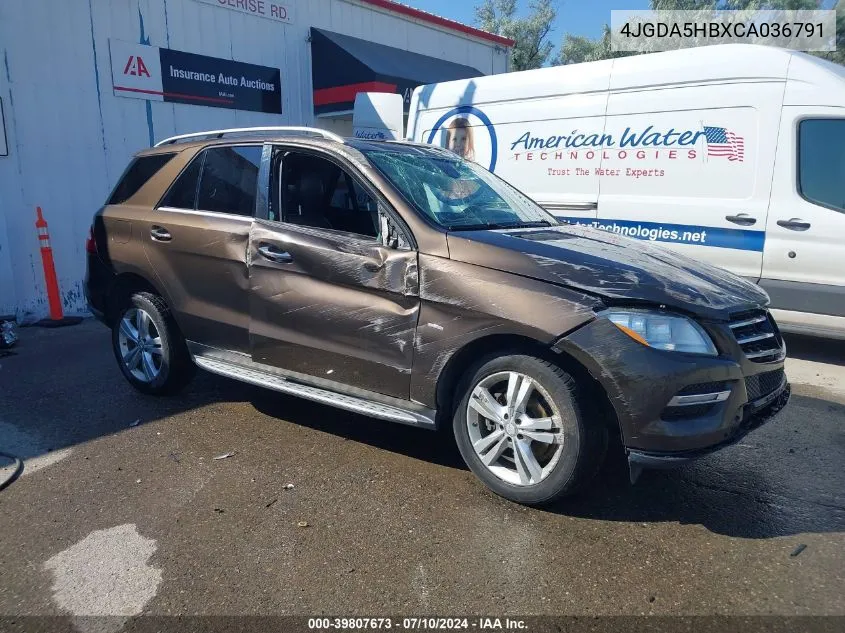 2012 Mercedes-Benz Ml 350 4Matic VIN: 4JGDA5HBXCA036791 Lot: 39807673