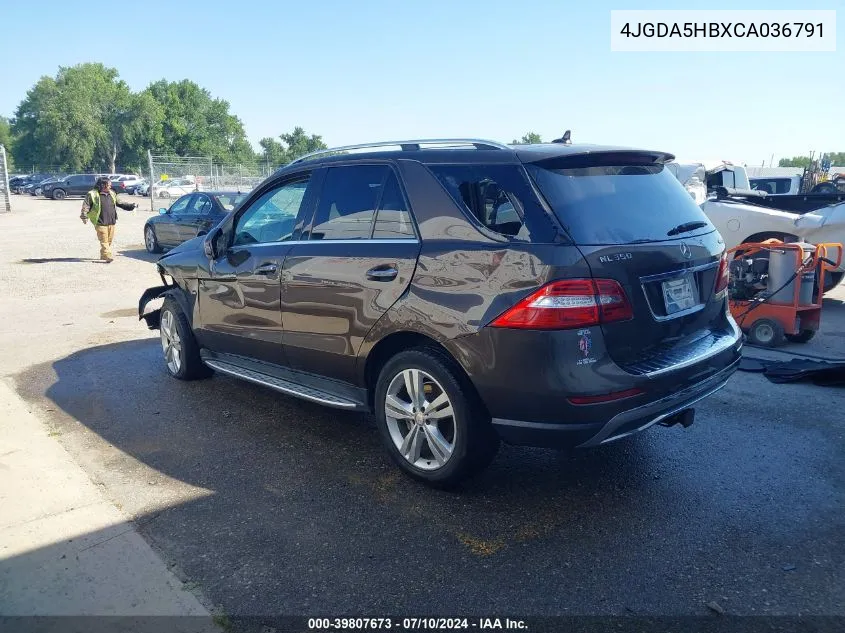 2012 Mercedes-Benz Ml 350 4Matic VIN: 4JGDA5HBXCA036791 Lot: 39807673