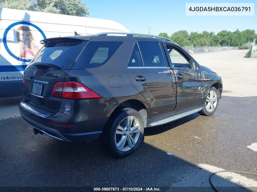 2012 Mercedes-Benz Ml 350 4Matic VIN: 4JGDA5HBXCA036791 Lot: 39807673