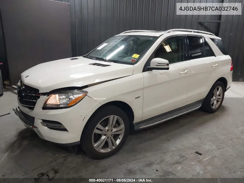 2012 Mercedes-Benz Ml 350 4Matic VIN: 4JGDA5HB7CA032746 Lot: 40021171