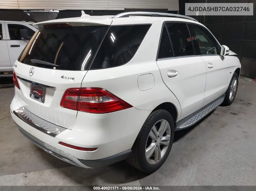 2012 Mercedes-Benz Ml 350 4Matic VIN: 4JGDA5HB7CA032746 Lot: 40021171