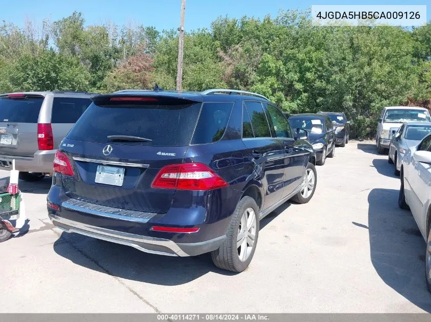 2012 Mercedes-Benz Ml 350 4Matic VIN: 4JGDA5HB5CA009126 Lot: 40114271