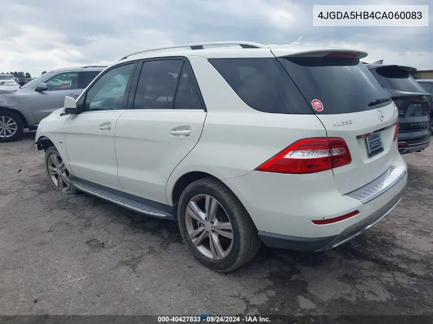 2012 Mercedes-Benz Ml 350 4Matic VIN: 4JGDA5HB4CA060083 Lot: 40427833