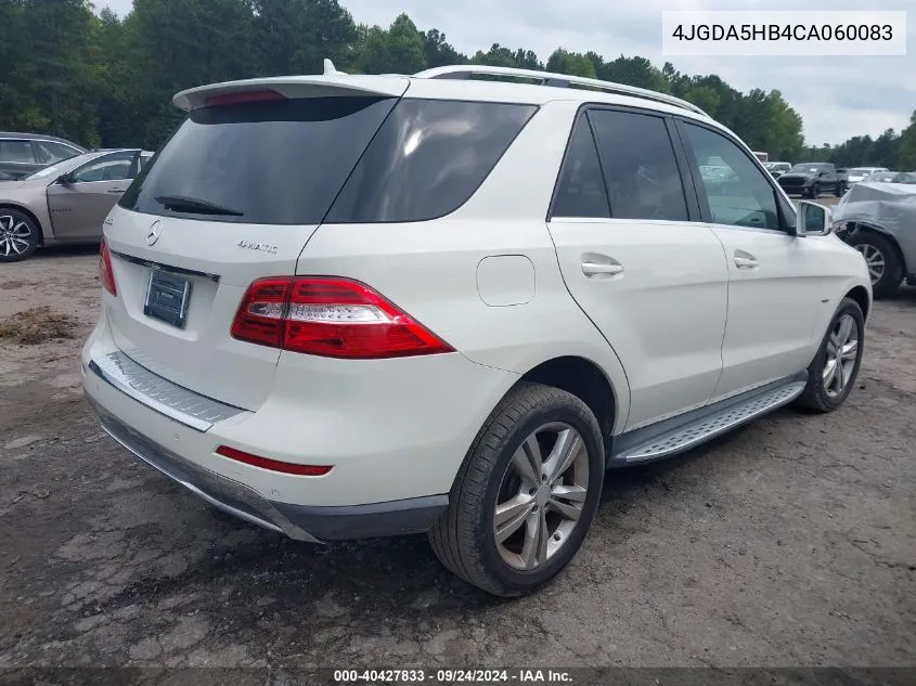 2012 Mercedes-Benz Ml 350 4Matic VIN: 4JGDA5HB4CA060083 Lot: 40427833