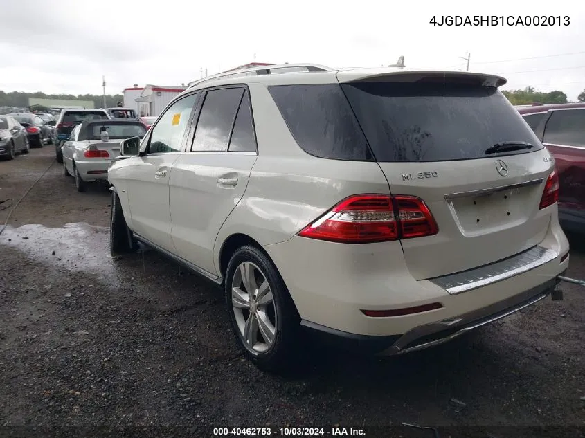 2012 Mercedes-Benz Ml 350 4Matic VIN: 4JGDA5HB1CA002013 Lot: 40462753