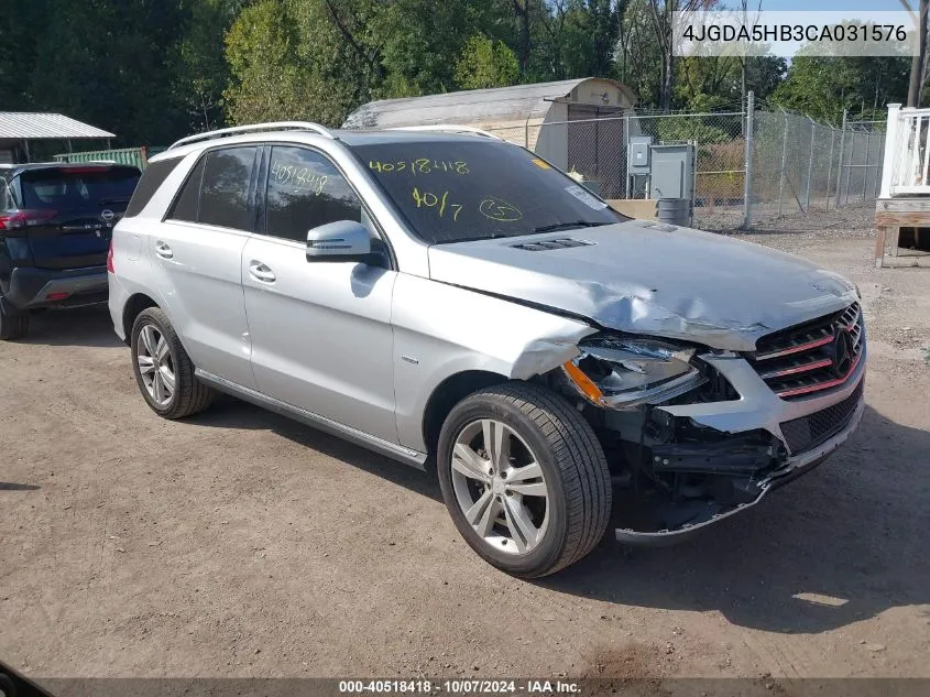 2012 Mercedes-Benz Ml 350 4Matic VIN: 4JGDA5HB3CA031576 Lot: 40518418