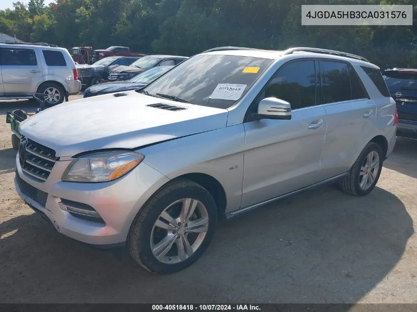 2012 Mercedes-Benz Ml 350 4Matic VIN: 4JGDA5HB3CA031576 Lot: 40518418