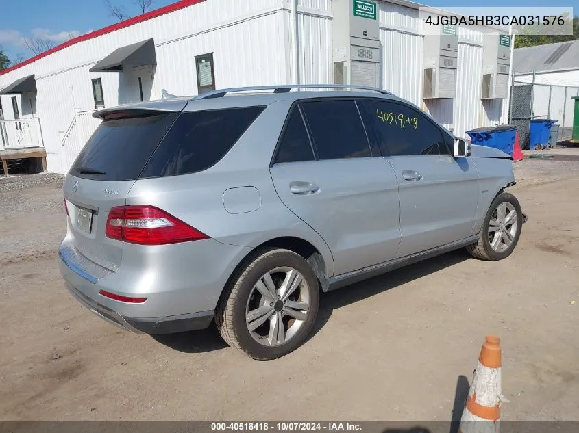 2012 Mercedes-Benz Ml 350 4Matic VIN: 4JGDA5HB3CA031576 Lot: 40518418