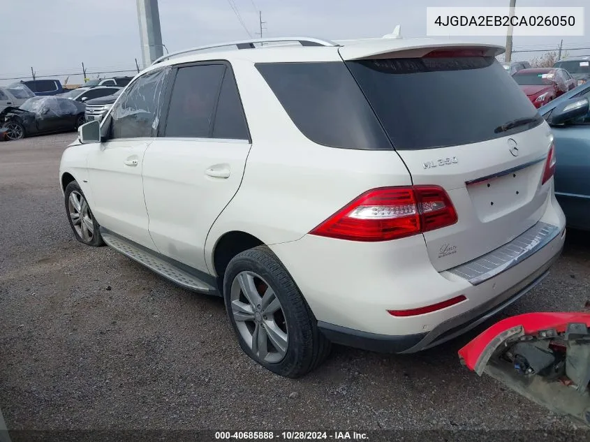 2012 Mercedes-Benz Ml 350 Bluetec 4Matic VIN: 4JGDA2EB2CA026050 Lot: 40685888