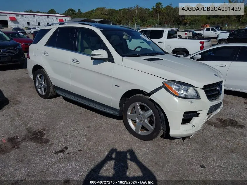 2012 Mercedes-Benz Ml 550 4Matic VIN: 4JGDA7DB2CA091429 Lot: 40727275