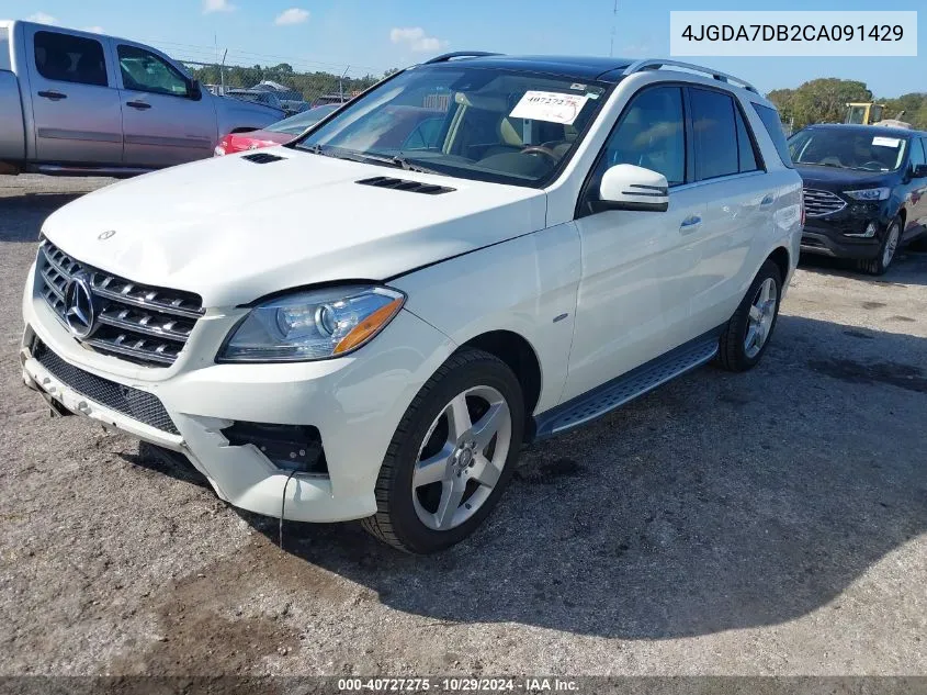 2012 Mercedes-Benz Ml 550 4Matic VIN: 4JGDA7DB2CA091429 Lot: 40727275