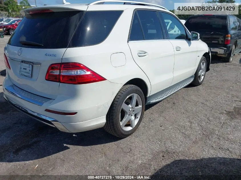 2012 Mercedes-Benz Ml 550 4Matic VIN: 4JGDA7DB2CA091429 Lot: 40727275