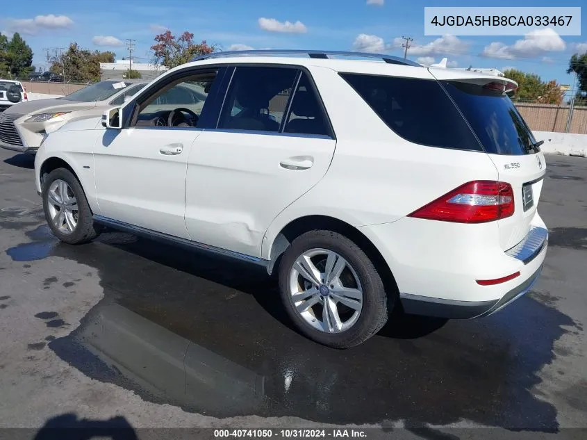 2012 Mercedes-Benz Ml 350 4Matic VIN: 4JGDA5HB8CA033467 Lot: 40741050