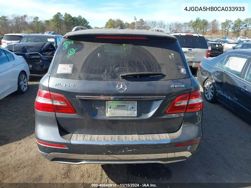 2012 Mercedes-Benz Ml 350 4Matic VIN: 4JGDA5HB0CA033933 Lot: 40840918