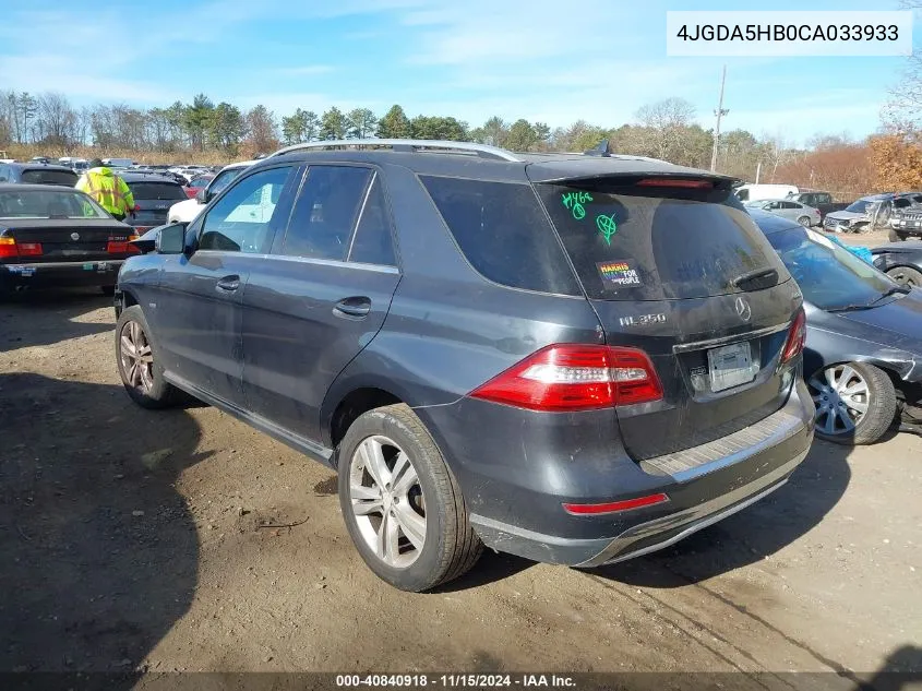 2012 Mercedes-Benz Ml 350 4Matic VIN: 4JGDA5HB0CA033933 Lot: 40840918