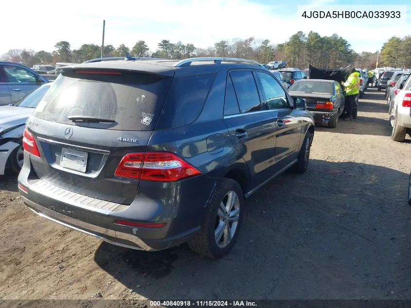 2012 Mercedes-Benz Ml 350 4Matic VIN: 4JGDA5HB0CA033933 Lot: 40840918