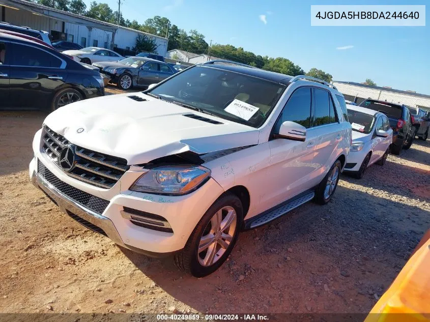 2013 Mercedes-Benz Ml 350 4Matic VIN: 4JGDA5HB8DA244640 Lot: 40249859