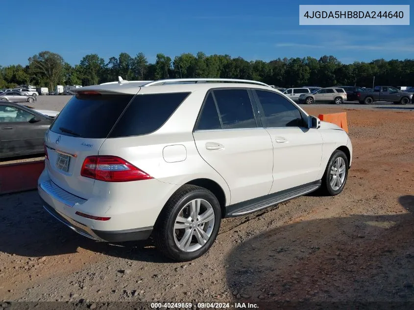 2013 Mercedes-Benz Ml 350 4Matic VIN: 4JGDA5HB8DA244640 Lot: 40249859