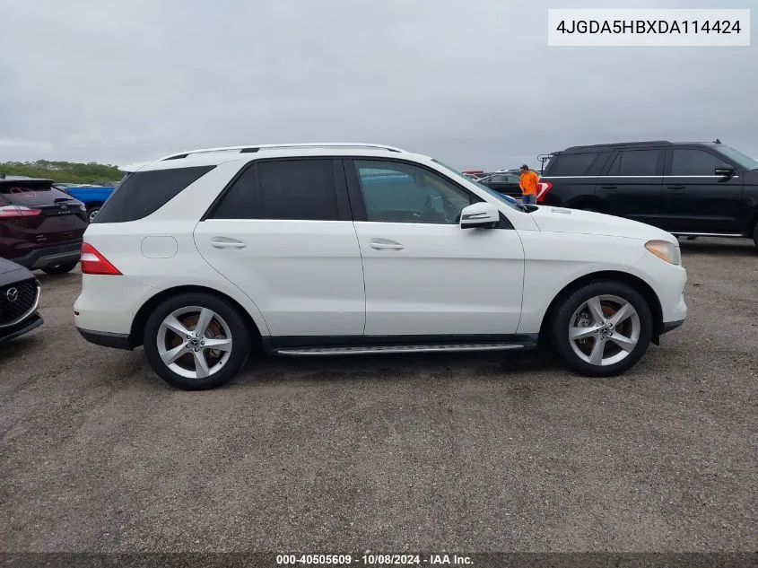 2013 Mercedes-Benz Ml 350 4Matic VIN: 4JGDA5HBXDA114424 Lot: 40505609