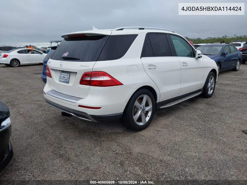 2013 Mercedes-Benz Ml 350 4Matic VIN: 4JGDA5HBXDA114424 Lot: 40505609