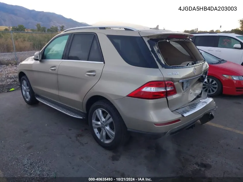 2013 Mercedes-Benz Ml 350 350 4Matic VIN: 4JGDA5HB4DA203003 Lot: 40635493