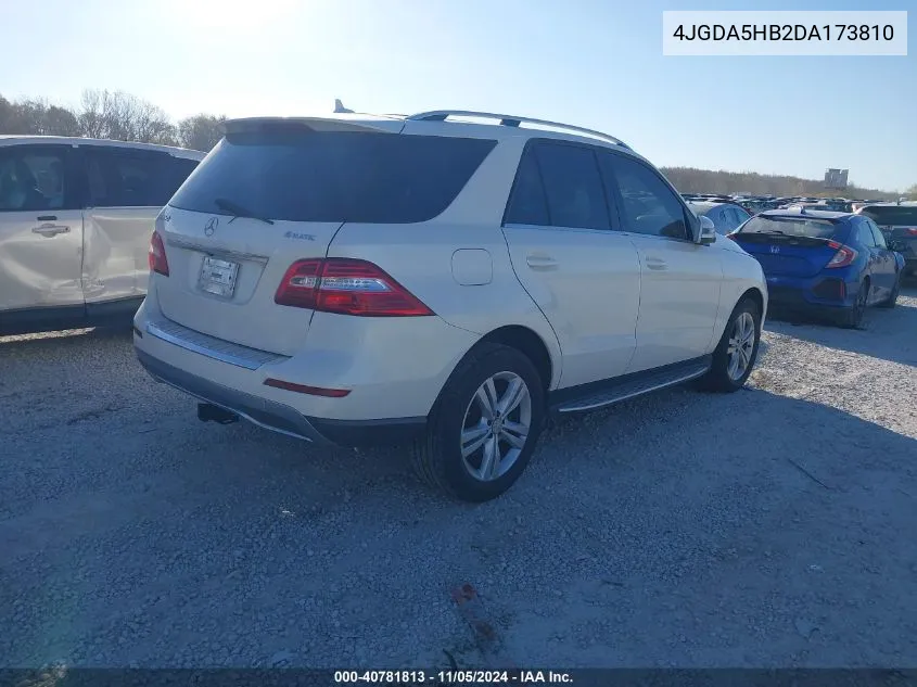 2013 Mercedes-Benz Ml 350 4Matic VIN: 4JGDA5HB2DA173810 Lot: 40781813