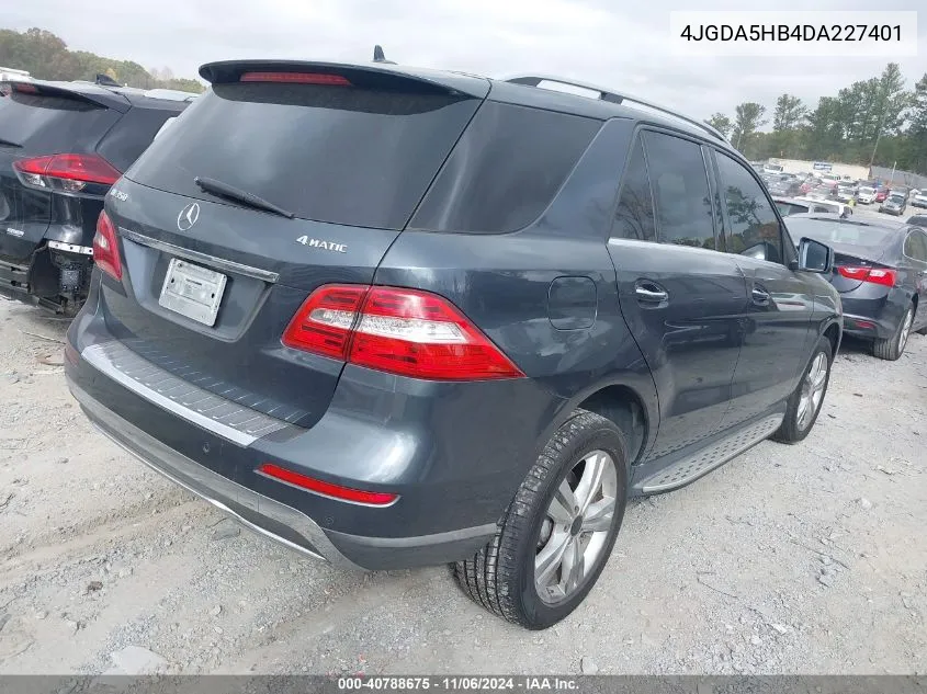 2013 Mercedes-Benz Ml 350 4Matic VIN: 4JGDA5HB4DA227401 Lot: 40788675