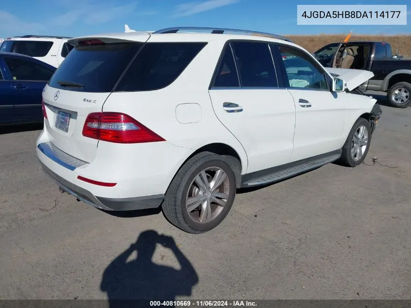 2013 Mercedes-Benz Ml 350 4Matic VIN: 4JGDA5HB8DA114177 Lot: 40810669